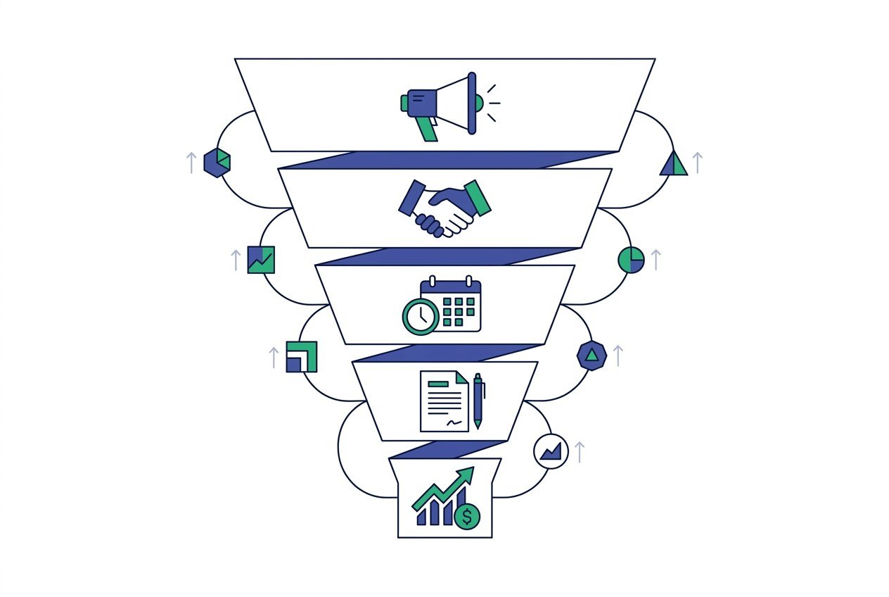 digital agency client acquisition funnel from outreach to signed contract and revenue growth