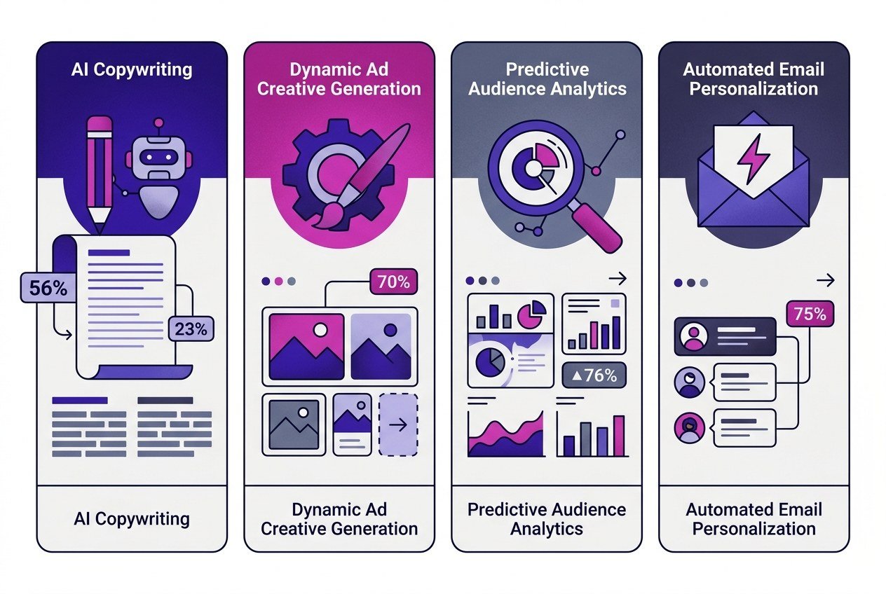ai marketing tech stack matrix covering copywriting ad creative predictive analytics and email personalization
